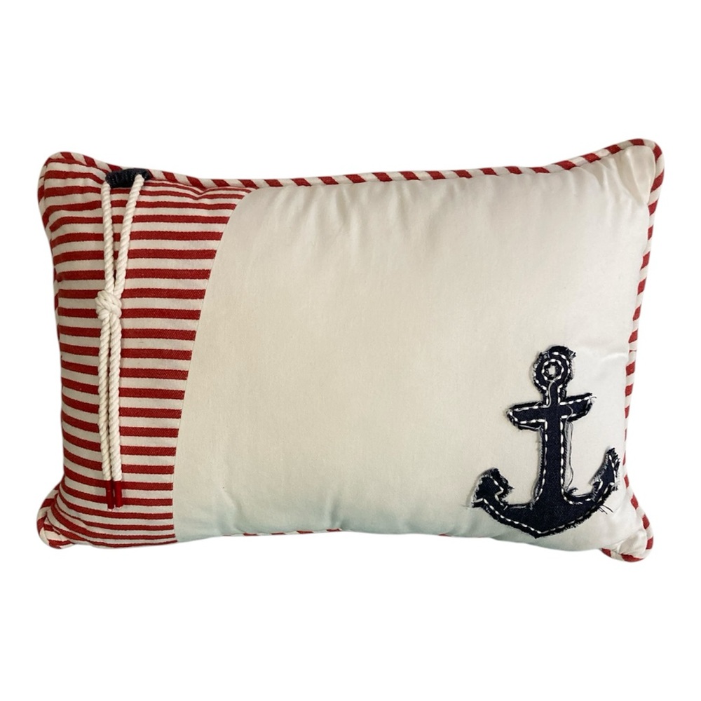 Nautical Striped Anchor Lumbar Pillow
